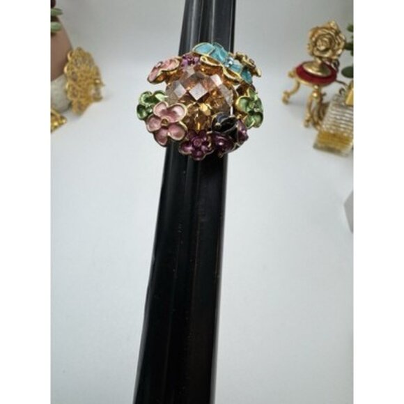 Aldo Flower Ladybug Butterfly Orange Center Stone Cluster Ring Size 6.5 Enamel - Picture 9 of 10